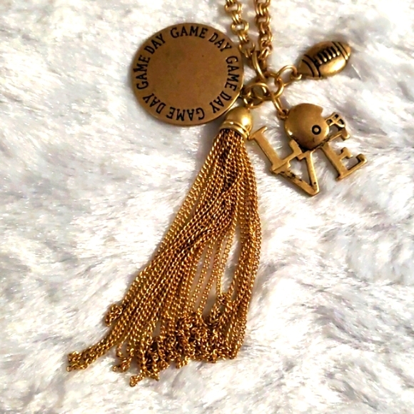 Antique Love Game Day Long Necklace Made of a Chain and Gold Pieces - Picture 3 of 12